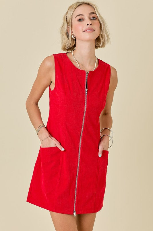 Sleeveless Double Ended Zip Up Corduroy Dress