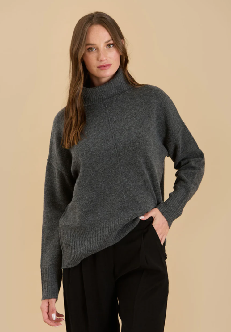 Turtleneck Front Seam Knit Pullover Sweater