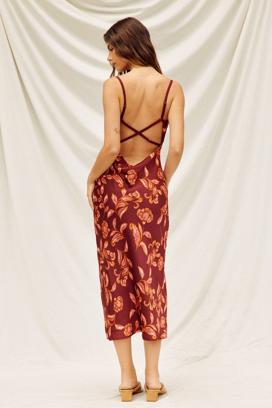 Cowl Neck X Back Midi Dress