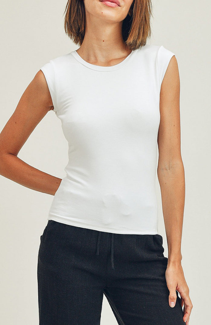 Cap Sleeve Crew Neck Fitted Top
