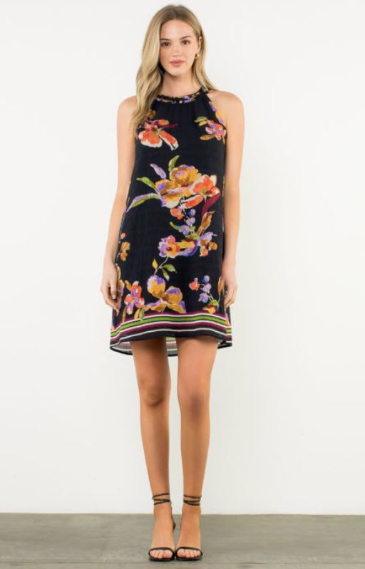 Sleeveless Floral Halter Mini Dress