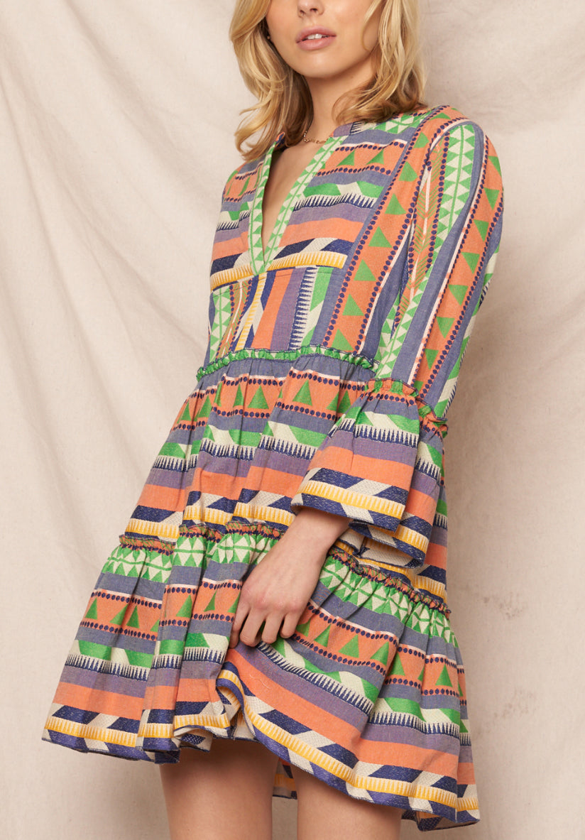 Short Sleeve V Neck Mini Tiered Dress