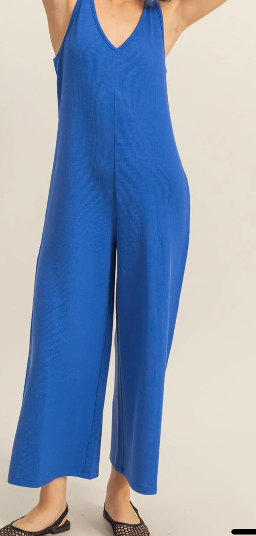 V Neck Sleeveless Wide Leg Jumpsuit