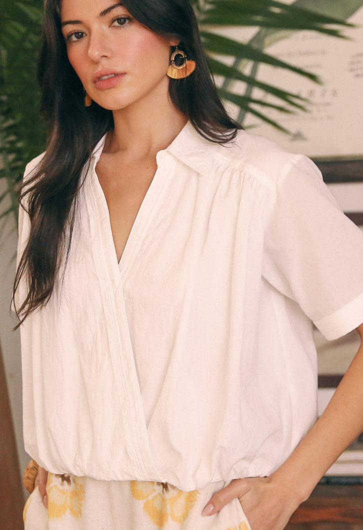 Stitch Detailed Surplice Ruched Shirt