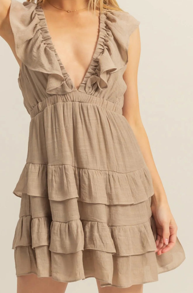 Plunge V Neck Mini Dress