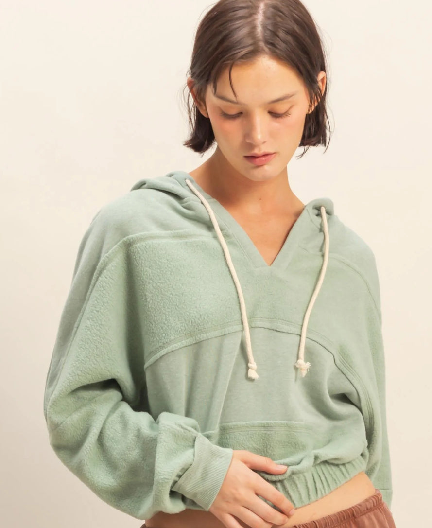 Contrasting Elasticized Waist Stitch Detail Hoodie