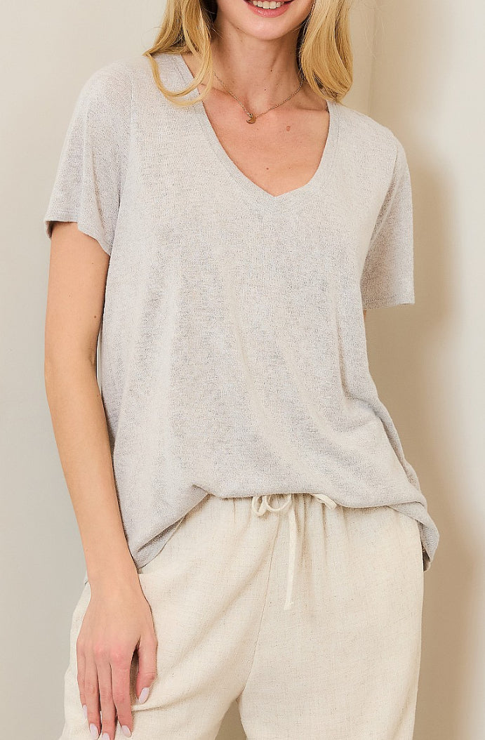 Hacci Slub V Neck Band Tee