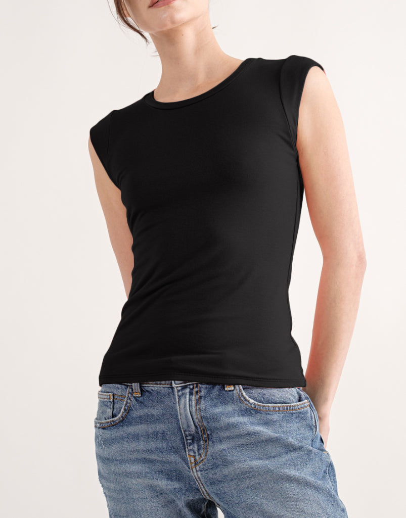 Cap Sleeve Crew Neck Fitted Top
