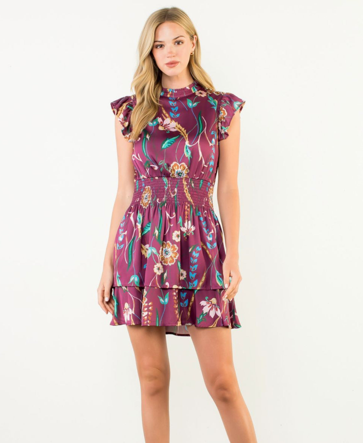 Short Sleeve Floral Tiered Dress