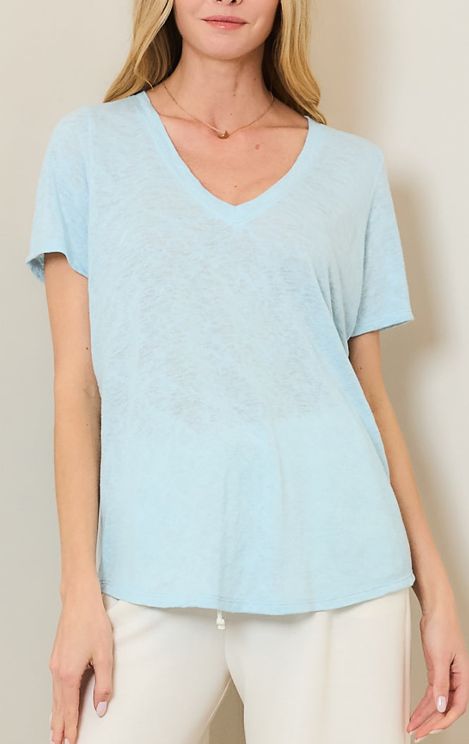 Hacci Slub V Neck Band Tee