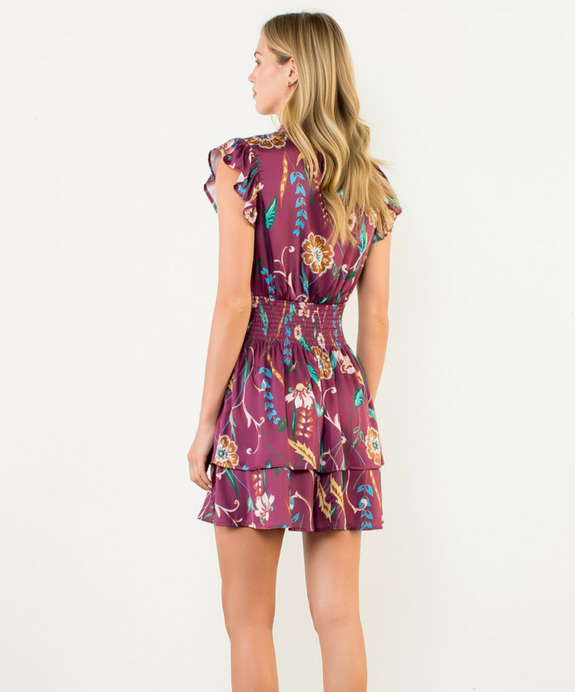 Short Sleeve Floral Tiered Dress
