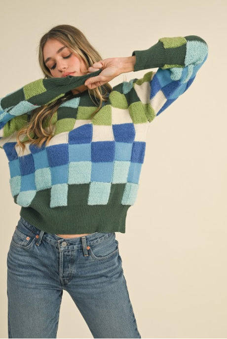 Checkered Board Jacquard Sweater