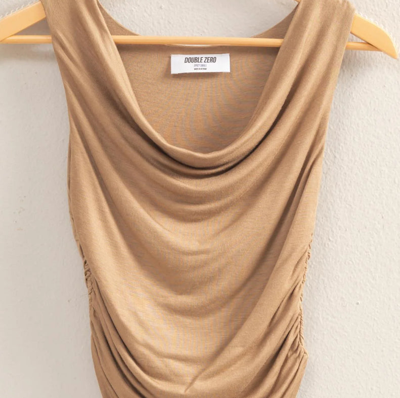 Gathered Cowl Neck Sleeveless Top