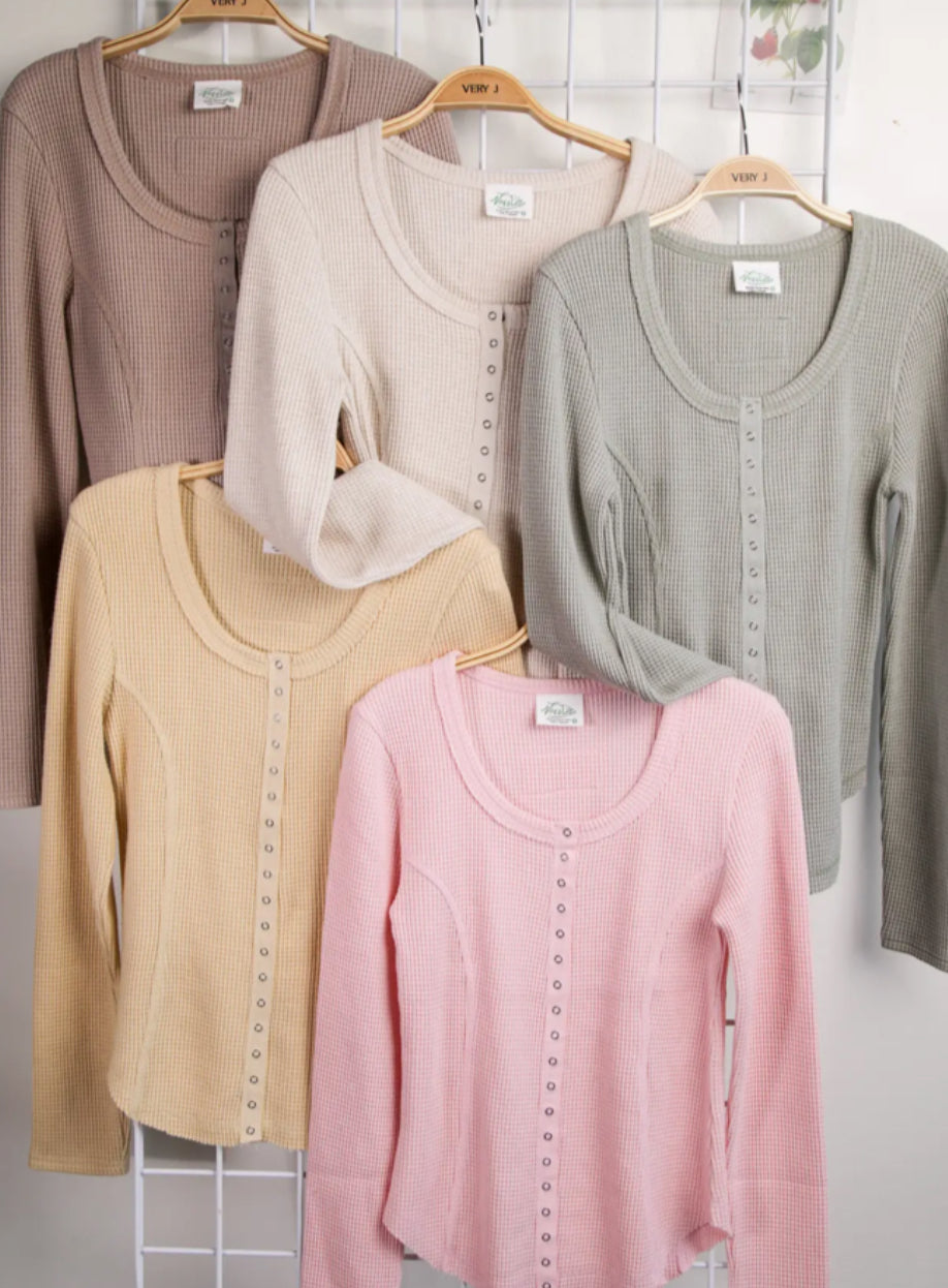 Fitted Waffle Knit Long Sleeve