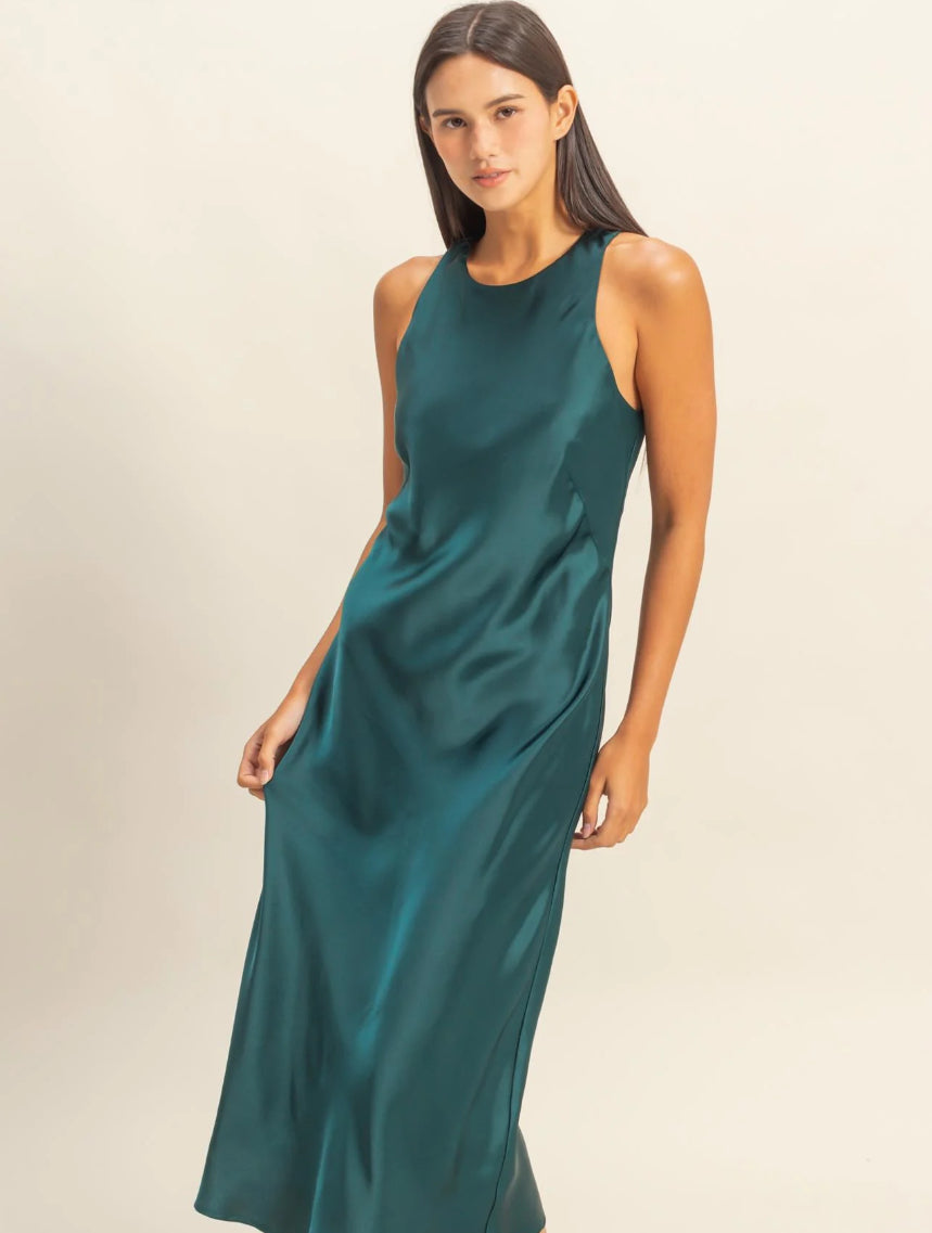 Satin Sleeveless Midi Dress