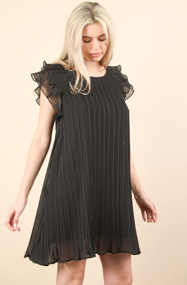 Ruffle Sleeve Pleated Mini Dress