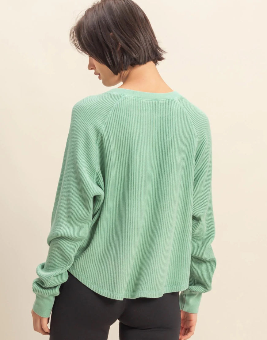 Mineral Washed Henley Waffle Long Sleeve
