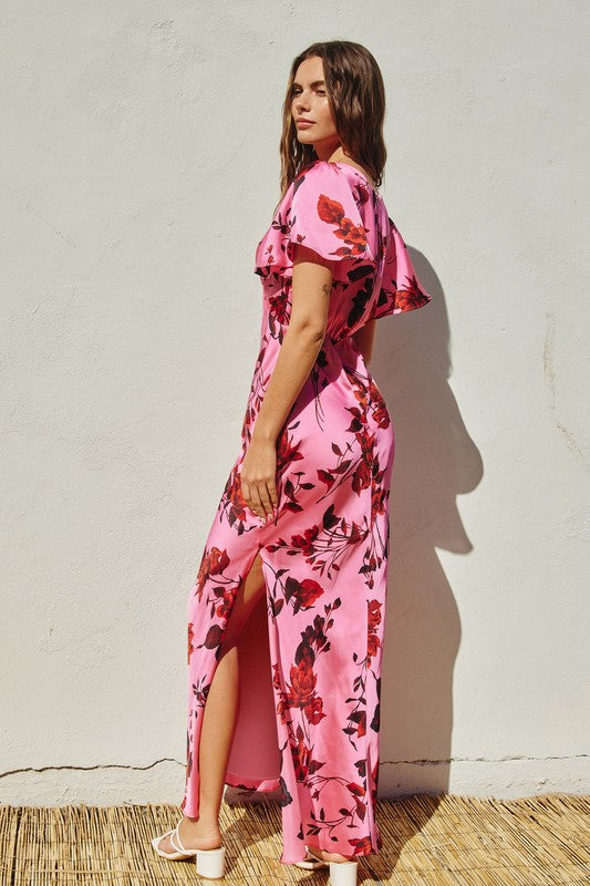 Rose Pink Short Sleeve Maxi Dress with
