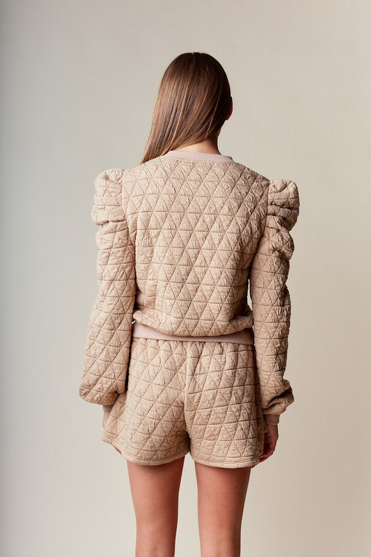 Quilted Puff Sleeve Top and Skort Set