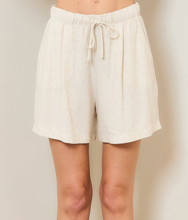 Linen 4 Pocket Elastic Waistband Tie Front Shorts