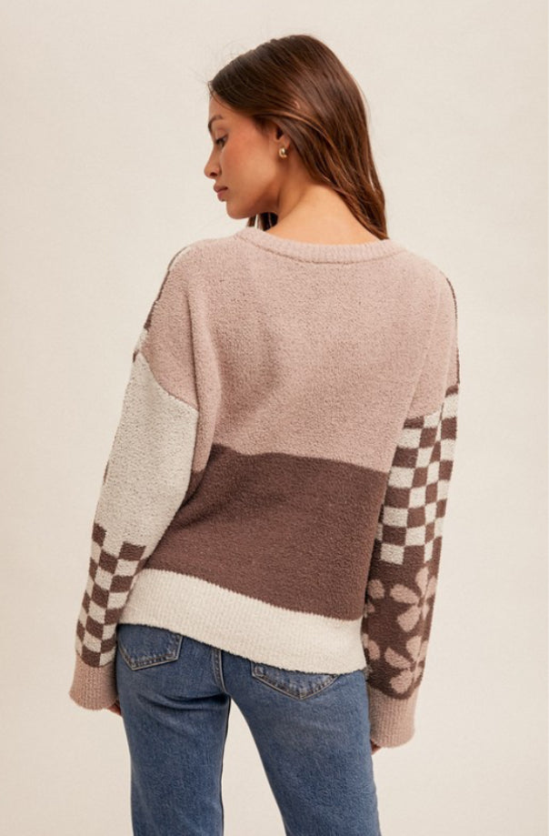 Pattern Color Block Sweater