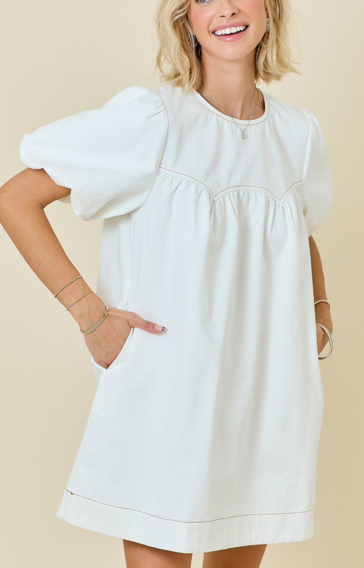 Denim Puff Sleeve Mini Dress
