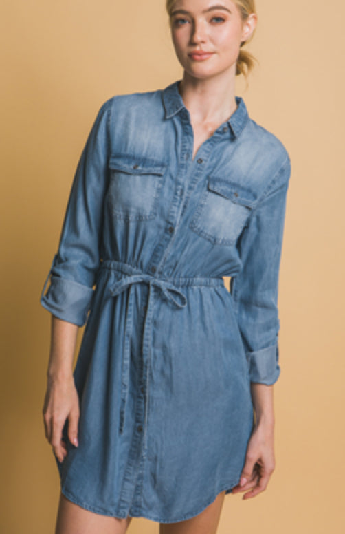 Long Sleeve Drawstring Dress