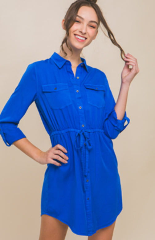 Long Sleeve Drawstring Dress