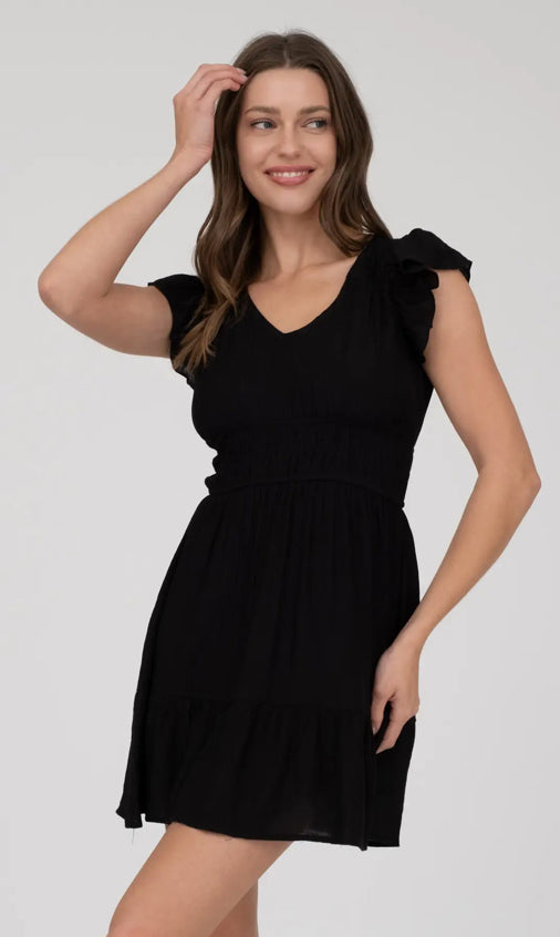 V Neck Short Sleeve Ruffle Detail