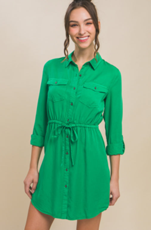 Long Sleeve Drawstring Dress