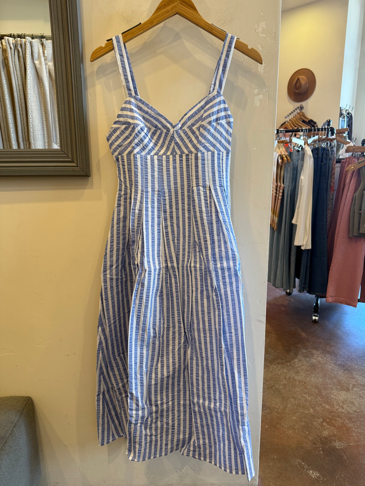Stripe V Neck Midi Dress